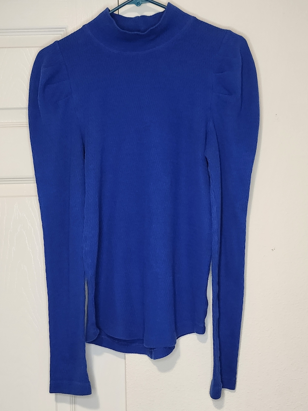 Free People Cobalt Blue Ribbed Mock Neck Long-Sleeve Top